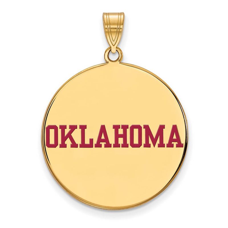 14k Gold Plated Silver U. Of Oklahoma Xl Enamel Disc Pendant